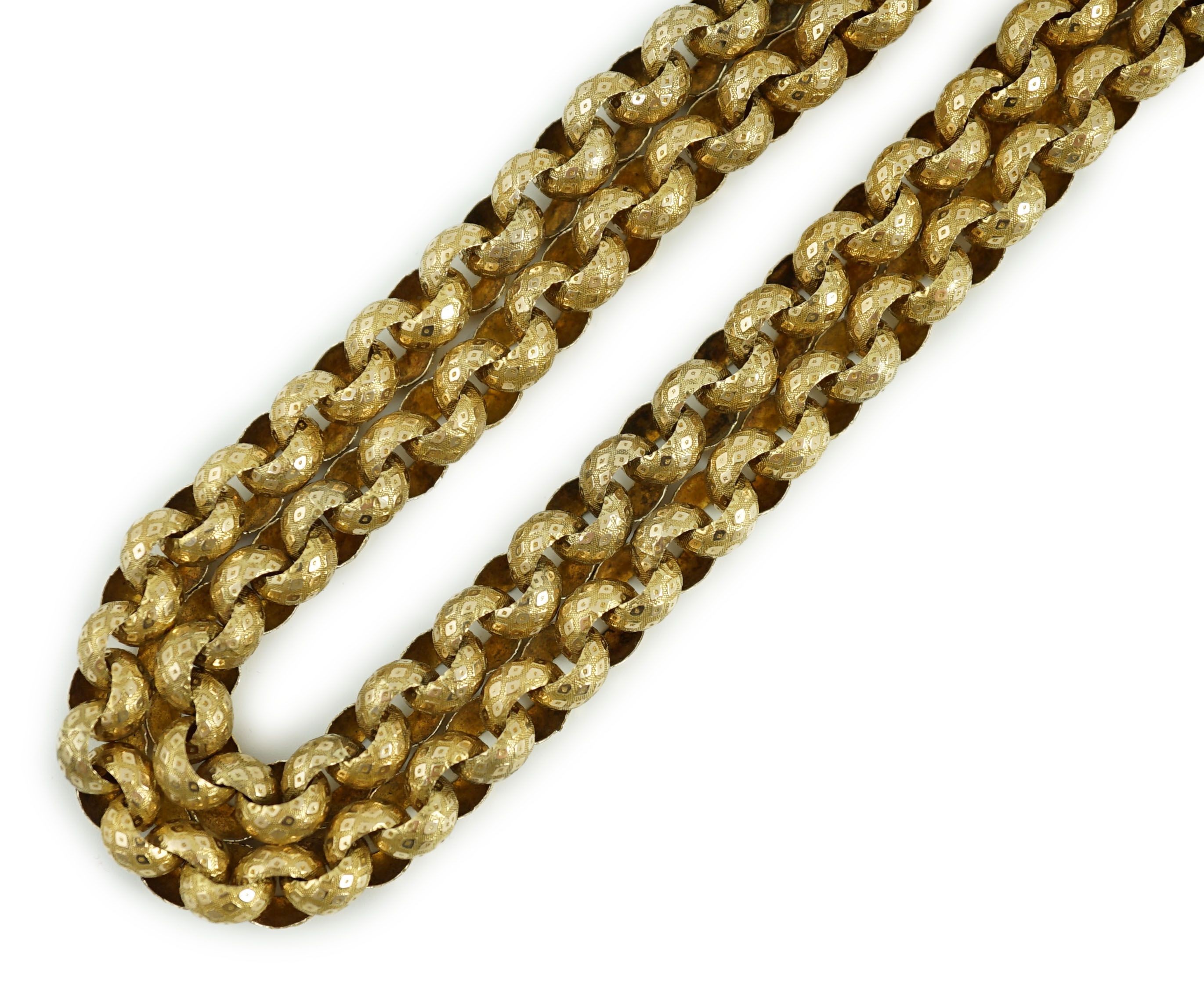 An early 19th century gold muff chain